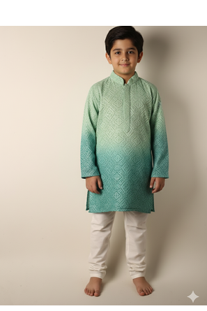 Green chikankari kurta set for boys 1