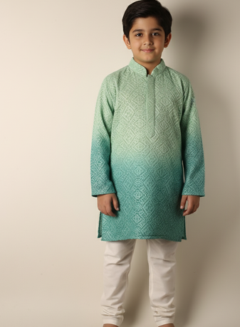 Green chikankari kurta set for boys