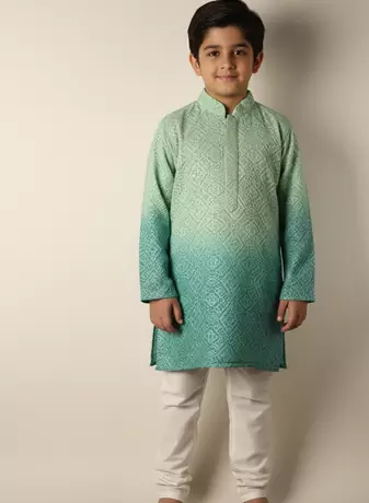 Green chikankari kurta set for boys