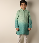 Green chikankari kurta set for boys