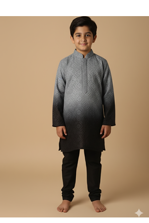Grey chikankari kurta set for boys 1