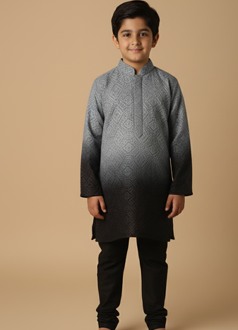 Grey chikankari kurta set for boys