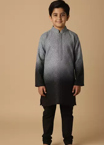 Grey chikankari kurta set for boys