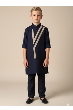 Blue viscose kurta bandi set for boys 1