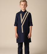 Blue viscose kurta bandi set for boys