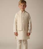 White embroidered kurta bandi set for boys
