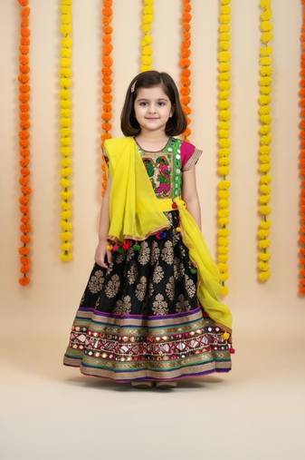 black green cotton embroidered lehenga choli set