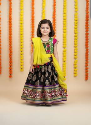 black green cotton embroidered lehenga choli set 1