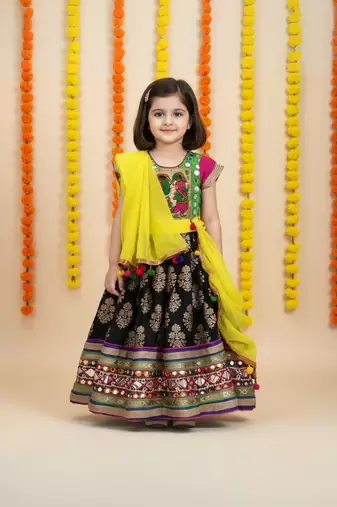 black green cotton embroidered lehenga choli set