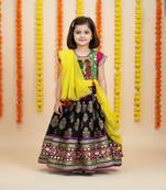 Black green  embroidered cotton stitched lehenga with  multi colour foil work