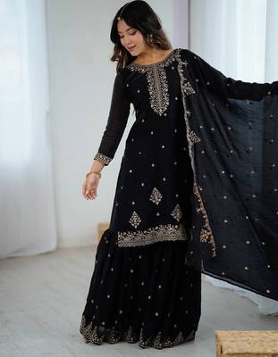 black embroidered silk sharara suit 2