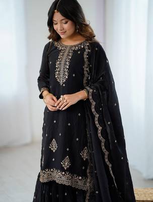 black embroidered silk sharara suit 4