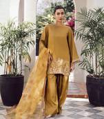 Dark mustard embroidered kurta set