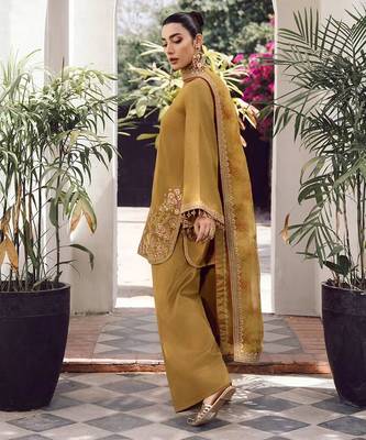 Dark mustard embroidered kurta set 3