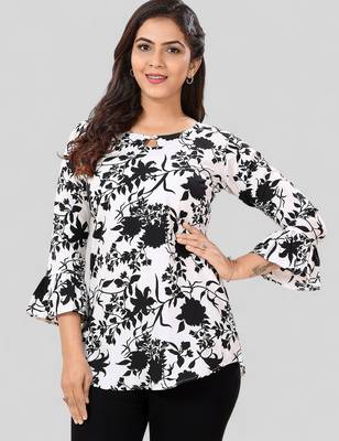  poly crepe printed short kurti 1