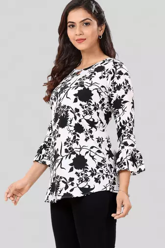  poly crepe printed short kurti