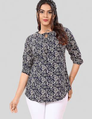  poly crepe printed short kurti 1