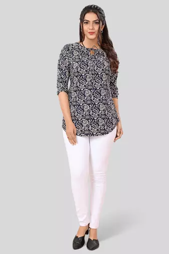 poly crepe printed short kurti