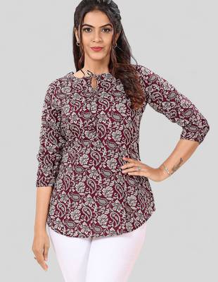  poly crepe printed short kurti 1