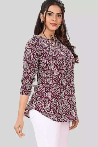  poly crepe printed short kurti