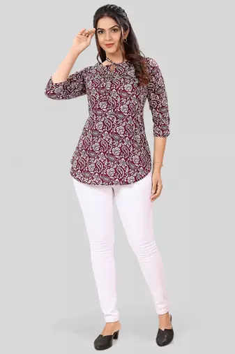  poly crepe printed short kurti
