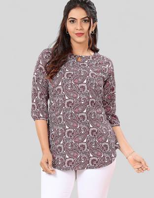  poly crepe printed short kurti 1