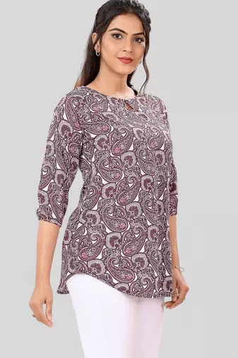  poly crepe printed short kurti