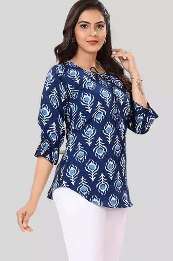  poly crepe printed short kurti