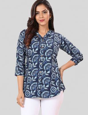  poly crepe printed short kurti 1
