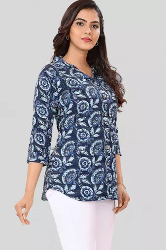  poly crepe printed short kurti
