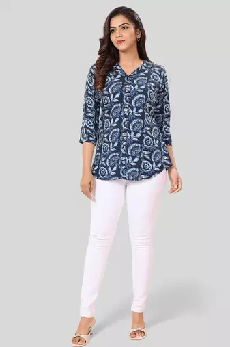  poly crepe printed short kurti