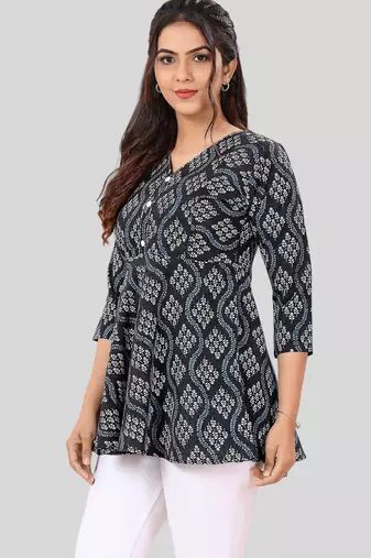  poly crepe printed short kurti