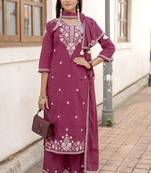 Women Salli Pure Cotton Regular Hand & Threadwork Kurta With Trousers & With Dupatta