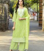Women Salli Pure Cotton Regular Hand & Threadwork Kurta With Trousers & With Dupatta