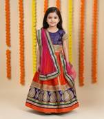  Vibrant Orange & Blue Embroidered Lehenga Choli Set for Girls
