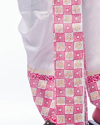 White hand block print dupion silk dhoti for men (free size) 2