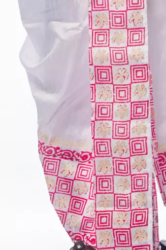 White hand block print dupion silk dhoti for men (free size)