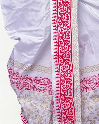 White hand block print dupion silk dhoti for men (free size) 2