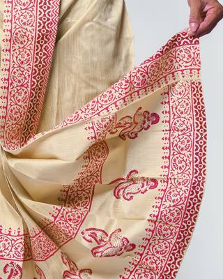 Tussar hand block print dupion silk dhoti for men (free size) 2
