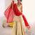 Off-white crepe silk embroidered palazzo set with red dupatta