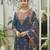 Navy blue chinon chiffon pakistani printed pakistani style kurta with palazzo & printed dupatta