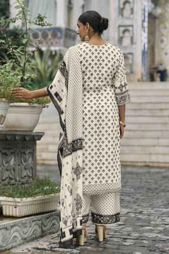 Ivory chinon chiffon pakistani printed pakistani style kurta with palazzo & printed dupatta