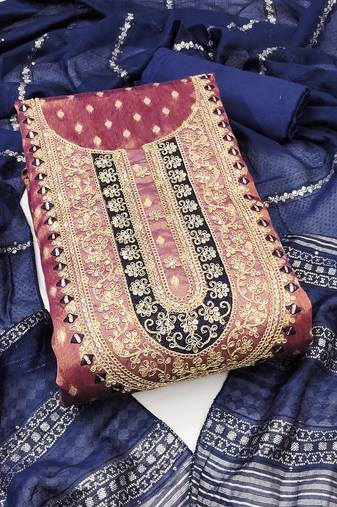 Women's purple unstitched weaving embroidery & fancy border simmer jacquard dress material (rnx5051ppl)