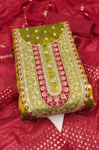 Women's light green unstitched weaving embroidery & fancy border simmer jacquard dress material (rnx5051lgn)