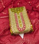 Women's light green unstitched weaving embroidery & fancy border simmer jacquard dress material (rnx5051lgn)