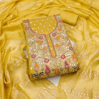  yellow weaving embroidery & fancy border simmer jacquard dress material 1