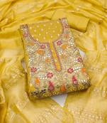 Women's yellow unstitched weaving embroidery & fancy border simmer jacquard dress material (rnx5050ylw)