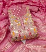 Women's pink unstitched weaving embroidery & fancy border simmer jacquard dress material (rnx5050pnk)