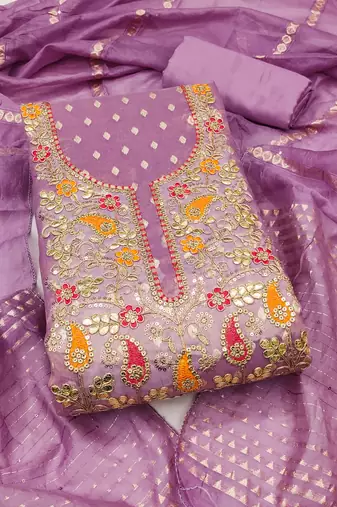 Women's levender unstitched weaving embroidery & fancy border simmer jacquard dress material (rnx5050ldr)