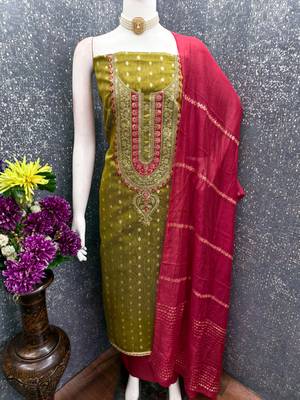  light green weaving embroidery & fancy border simmer jacquard dress material 4